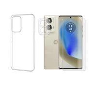 JUANIO Verre Trempé incurvé écran Protecteur Compatible avec Motorola Edge 50 Fusion 5G 6,7" / Motorola Moto G85 5G 6,7" + Coque Transparente Silicone Souple + Verre Trempé Caméra Arrière