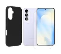 JUANIO Verre Trempé Protection Ecran Compatible avec Samsung Galaxy S25 FE 5G SM-S731B 6.7" + Coque Noir Silicone Souple + Verre Trempé Caméra Arrière