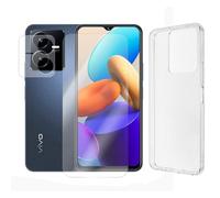 JUANIO Verre Trempé Protection Ecran pour Vivo Y22S 4G 6.55" V2206 + Coque Transparente Silicone Souple + Verre Trempé Caméra Arrière