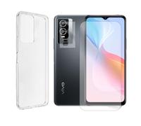 JUANIO Verre Trempé Protection Ecran pour Vivo Y76 5G 6.58" V2124 + Coque Transparente Silicone Souple + Verre Trempé Caméra Arrière