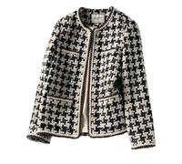 Juankrynord Blazer professionnel élégant d'inspiration vintage pour femme pour l'automne à manches longues et col ras du cou en tweed à carreaux élégant veste de travail de bureau d'affaires