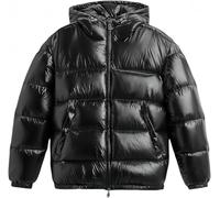 Juankrynord Doudoune à Capuche Chaude et Brillante pour Hommes, Doudoune à Bavoir Courte et légère, Doudoune Coupe-Vent à Fermeture éclair pour Le Ski en Plein air (Noir,Grand)