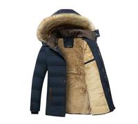 Juankrynord Doudoune chaude à capuche épaissie doublée de polaire coupe-vent imperméable à la mode pour hommes, manteau en coton de travail d'affaires (bleu,TG)