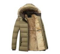 Juankrynord Doudoune chaude à capuche épaissie doublée de polaire coupe-vent imperméable à la mode pour hommes, manteau en coton de travail d'affaires (Kaki,3TG)