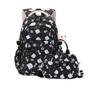 Juankrynord Ensemble de sacs à dos imperméables de grande capacité pour filles du primaire et du collège : jolis sacs à dos de style preppy pour adolescentes (Noir)