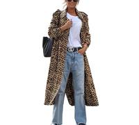 Juankrynord Trench-coat à la mode pour femmes ample imprimé mi-long sexy élégant rétro imprimé léopard manteau long veste (Léopard,Grand)