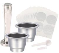 JuanNest 2 Capsules À Café Réutilisables en Acier Inoxydable, 37 X 24 Mm, Facile À Utiliser avec Brosse, Filtre De Rechargeable avec Cuillère - Capsules À Expresso pour Nes.Presso Essen.Za B