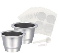 JuanNest 2 Capsules À Café Réutilisables en Acier Inoxydable, 37 X 24 Mm, Facile À Utiliser avec Brosse, Filtre De Rechargeable avec Cuillère - Capsules À Expresso pour Nes.Presso Essen.Za A