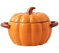 JuanNest Céramique Citrouille Soupe Terrine avec Couvercle,1.5 Lcocotte Néerlandaise Four,Récupération Cuisine Dessert Bol Stockpot pour Thanksgiving Christmas Dinner Table Centerpiece 24.5×15CM