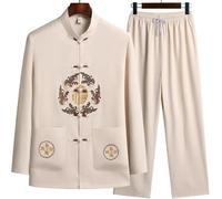 JuanNest Chinois Traditionnel Costume Tang Arts Martiaux pour Homme, Traditionnel Chinois Wushu Vêtements Manches Longues, Respirant, Convient Aux Au Tai Chi Qigong Shaolin Kung Fu F,42(75-85kg)