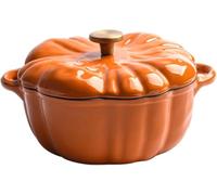 JuanNest Cocotte Fonte Émaillée en Forme De Citrouille avec Couvercle,Marmite Citrouille,Pumpkin Shape Casserolemultifonctionnelle Maison Cocotte en Fonte Cuisinière À Induction Universelle A,20CM