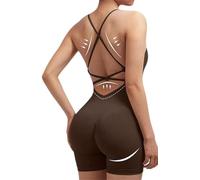 JuanNest Combinaison Femme Sport sans Couture Jumpsuit De Yoga sans Manches Élastique Skinny Une Pièce Survêtements Sexy Gym Combishort Côtelé pour Fitness Jogging, Pilates A,S (Waist: 56 cm)