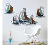 JuanNest Décoration Murale 3D en Forme Décoration du Salon,Décoration De Bateau À Voile en Métal, Décoration Murale Créative en Fer sur Le Thème De La Côte pour Salle D'étude/Chambre/Bureau D