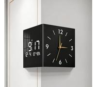 JuanNest Horloge Murale d'angle Double Face, Horloge Murale d'angle Moderne,Horloge Murale Numérique Carrée Silencieuse avec Éclairage Et Télécommande pour Décoration De Salon, Murale A