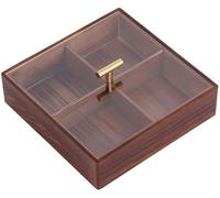 JuanNest Plateau De Service Carré avec Couvercle, Plateau Divisé en Bois, Couvercle en Verre Acrylique Transparent, Finition Bois Naturel, Idéal pour Noix,Fruits Secs, Bonbons,en-Cas,Fruits 4 grids