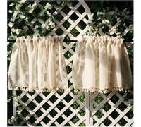 JuanNest Rideaux Courts Rideaux De Fenêtre en Lin Vintage À Pompons Rideaux Transparents,Beige Crème,Rideaux Courts en Filet for Café Et Cuisine,Panneaux avec Passe-Tringle Maison 2 Pcs,H40×W300CM