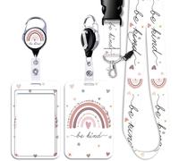 Juanooo Cordon Arc-en-ciel Porte-carte et Porte-badge Rétractable avec Clip Mignon Porte-clés pour Badges d’Identité pour Femmes, Filles, Enseignantes Cordon de Sécurité pour Cartes et Clés (Soyez