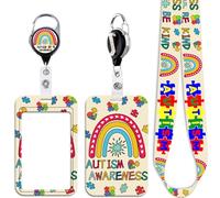 Juanooo Cordon de sensibilisation à l'autisme - Porte-carte et bobine de badge rétractable - Joli porte-clés pour enfants, adolescents, filles, femmes, hommes, enseignants pour badge d'identité