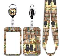 Juanooo Cordon en forme de chat avec porte-carte et clip rétractable - Joli porte-clés pour femmes, hommes, enfants, enseignants, pour badge d'identité, étudiants - Porte-clés pour porte-carte