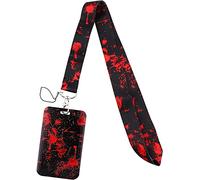 Juanooo Cordon rouge et noir Porte-carte cool pour femmes, hommes, adolescents, pour Halloween, horreur, sang, porte-badge pour enfants