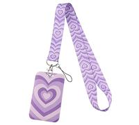 Juanooo Lanière porte-badge esthétique violet pour clés, mignon cœur d'amour pour badges d'identification pour femmes, enseignantes, filles, joli porte-clés Y2K pour étudiants