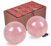 Juanxian Lot de 2 balles de massage en quartz rose de 4 cm avec boîte cadeau pour exercices de fitness, exercices musculaires, handball, masseurs acupunopoint, outil de soins de santé