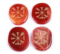 juanxian Lot de 4 pierres de palmier cornaline en agate rouge gravées ancien nordique Vegvisir Boussole Reiki Guérison Cristaux W3502