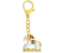 Juanxian Porte-clés cheval de victoire blanc, symbole de triomphe et de leadership avec drapeau dragon, porte-clés de motivation pour carrière et études, breloque de réussite pour homme et femme