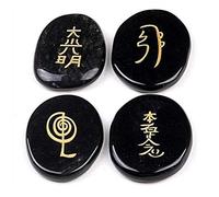 Juanxian W3472 Pierre en cristal de roche obsidienne avec symboles Reiki Noir