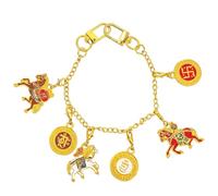 Juanxian W5786 Breloque pour sac à trois chevaux - Amulettes Victoire, Succès & Richesse, Rouge, Blanc, Marron Chevaux avec Symboles, 25cm