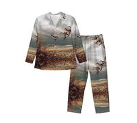 JUANYQME Ensemble de pyjama à manches longues pour homme imprimé canards sauvages chasseurs volants 2 pièces, Noir , XL