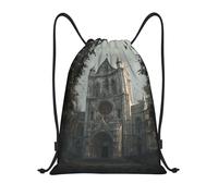 JUANYQME Sac à cordon de serrage avec imprimé église gothique pour gym, yoga, voyage, usage quotidien, facile à plier, sangle réglable, Noir , M