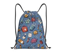 JUANYQME Sac à cordon de serrage imprimé de médecine de dessin animé pour gym, yoga, voyage, utilisation quotidienne, facile à plier, sac à cordon réglable, Noir , M