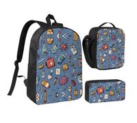 JUANYQME Sac d'école avec imprimé de médecine de dessin animé de 43,2 cm, sac à stylos, sac à déjeuner pour étudiants et adolescents, Noir , Taille unique
