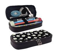 JUANYQME Trousse à crayons ou stylos en cuir Daisy pour filles et garçons à l'école, peut être utilisée comme sac de papeterie, petit sac de rangement et trousse de maquillage., Noir , Taille unique,