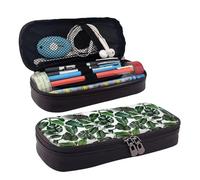 JUANYQME Trousse en cuir avec feuilles tropicales pour filles et garçons à l'école, peut être utilisée comme sac de papeterie, petit sac de rangement et trousse de maquillage., Noir , Taille unique,
