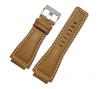 JUANZD 33 * 24 mm Convex End italien Soft Calfskin Watch en cuir de montre compatible avec la série Bell BR01 BR03 Bracelet à bande de surveillance Ross(Brown1 silver buckle)