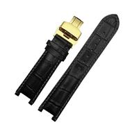 JUANZD Bracelet de montre en cuir 20 * 11mm 20 * 12mm 22 * 13mm, Compatible avec GC Guess Car-tier PASHA W3108/HPI004, Bracelet de montre à boucle papillon(Black Black-gold,16mm-6.5mm)