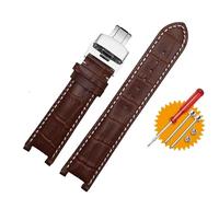 JUANZD Bracelet de montre en cuir 20 * 11mm 20 * 12mm 22 * 13mm, Compatible avec GC Guess Car-tier PASHA W3108/HPI004, Bracelet de montre à boucle papillon(Brown White-silver,22mm-13mm)