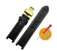 JUANZD Bracelet de montre en cuir 20 * 11mm 20 * 12mm 22 * 13mm, Compatible avec GC Guess Car-tier PASHA W3108/HPI004, Bracelet de montre à boucle papillon(Black White-gold,20mm-12mm)
