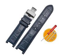 JUANZD Bracelet de montre en cuir 20 * 11mm 20 * 12mm 22 * 13mm, Compatible avec GC Guess Car-tier PASHA W3108/HPI004, Bracelet de montre à boucle papillon(Blue Blue-silver,22mm-13mm)