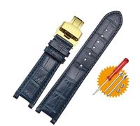 JUANZD Bracelet de montre en cuir 20 * 11mm 20 * 12mm 22 * 13mm, Compatible avec GC Guess Car-tier PASHA W3108/HPI004, Bracelet de montre à boucle papillon(Blue Blue-gold,20mm-11mm)