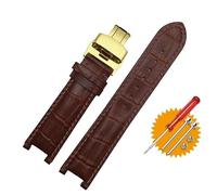 JUANZD Bracelet de montre en cuir 20 * 11mm 20 * 12mm 22 * 13mm, Compatible avec GC Guess Car-tier PASHA W3108/HPI004, Bracelet de montre à boucle papillon(Brown Brown-gold,22mm-13mm)