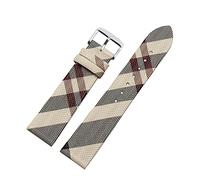 JUANZD Cuir à motif à carreaux + Pu Sangle 12 14 16 18 20 22 mm Bracelet brun noir compatible avec Burberry Bu19384 Chaîne de surveillance des hommes et des femmes(Rice white silver A,14mm)