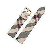 JUANZD Cuir à motif à carreaux + Pu Sangle 12 14 16 18 20 22 mm Bracelet brun noir compatible avec Burberry Bu19384 Chaîne de surveillance des hommes et des femmes(Rice white goldA,20mm)