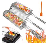 JUAUO 2 x Paniers de Gril en Acier Inoxydable de Rôtisserie, Accessoires de Barbecue avec Ouverture Latérale et Poignée Amovible, BBQ Légumes et les Petits Aliments, Cadeaux de Barbecue pour Hommes