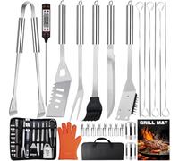 JUAUO 28Pcs Ustensiles Barbecue en INOX, Accessoires Barbecue Grille Professionnel Portable, Kit d'outils BBQ pour Camping et Cuisiner d’Extérieur, Cadeau Fete des Peres et Anniversaire Homme