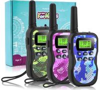 JUAUO Talkie Walkie Enfants 3 Pièces, Talkies-Walkies Radio à 2 Voies 3KM Longue Portée Lampe Torche 8 Canaux, Lampe Poche LCD Rétro-éclairée, Cadeaux Jouets pour 3-12 Ans Camping, Randoneé, Vélo