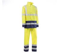 JUBA Combinaison Imperméable 100% Polyester, Tissu Oxford enduit PU avec Bandes Réfléchissantes, Jaune Fluo, Bleu Marine - Taille M