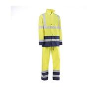 JUBA Combinaison Imperméable 100% Polyester, Tissu Oxford enduit PU avec Bandes Réfléchissantes, Jaune Fluo, Bleu Marine - Taille L